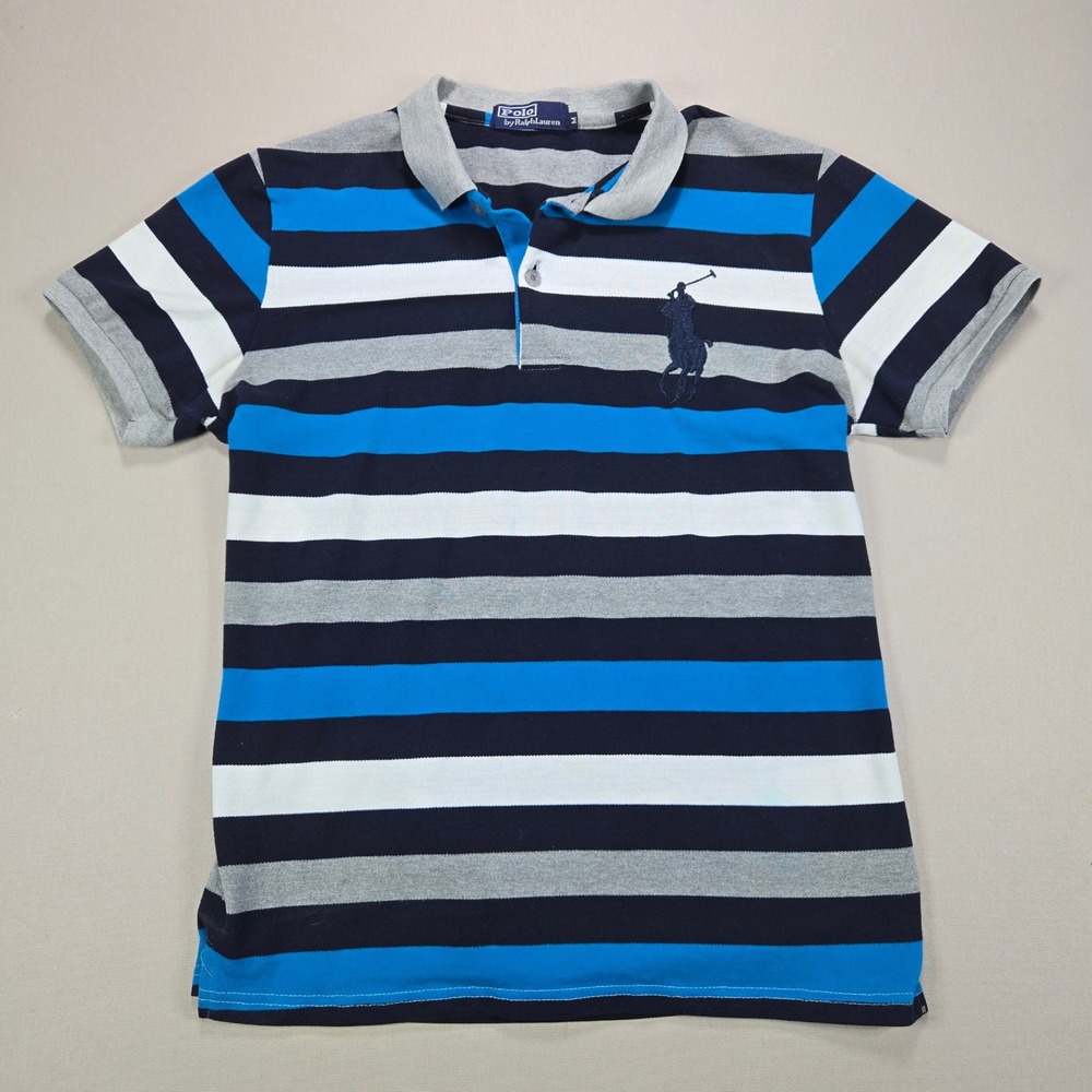 Polo Ralph Lauren Polo Shirt Big Pony Striped Blue Navy White Mens Medium M